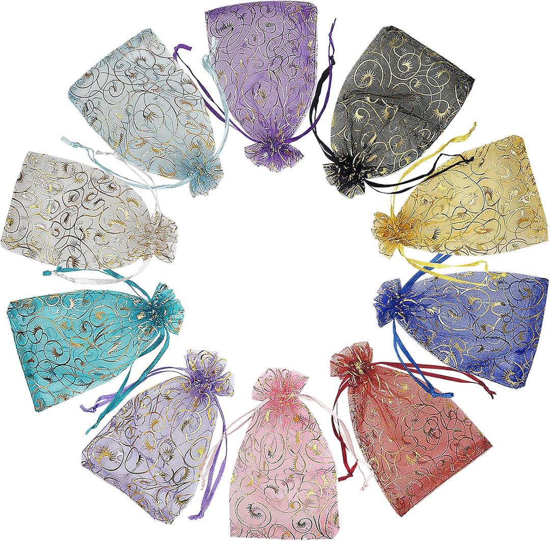 Jexila 100PCS Small Organza Bags 4x6 inch Mesh Jewelry Bags Drawstring Gift Bag Reusable for Wedding Party Shower Favor Candy Sachet Candle Craft Gift Bags