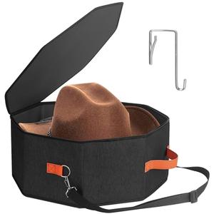 kushon Hat Storage Box for Women & Men, Hardboard Support Hat Boxes with 1 Door Hook Hat Organizer, Cowboy Hat Box for Travel, Hat Bag Hat Case (Black)