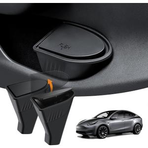 2PCS Car Front Door Trash Can for Tesla Model Y Accessories 2021-2024 2025 Side Door Storage Box Organizer with Push-to-Open Lid Design Front Seat Car Garbage Can Bin for Tesla ABS Black