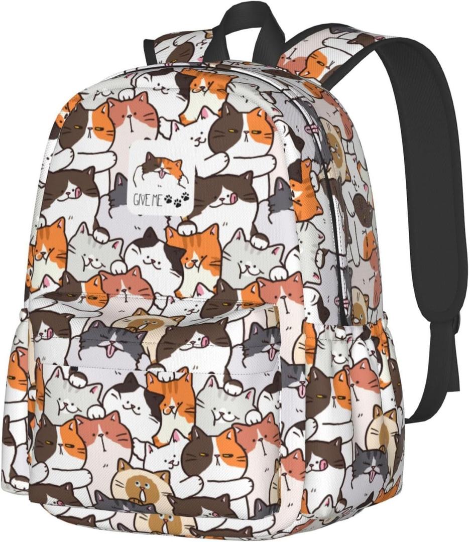 Cute Anime Cat Backpack School Bag Lightweight Bookbag Casual Daypack for Girls Boys Kids Women Men Travel Laptop 16 Inch (Kitty)