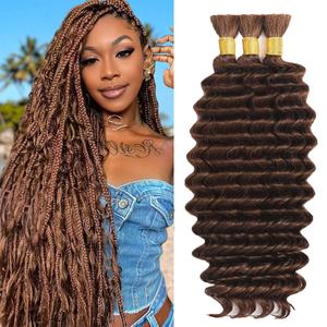 #4 Chocolate Brown Human Braiding Hair for Boho Braids 12 12 12 Inch Dark Brown No Weft Deep Wave Bulk Human Hair Extensions for Braiding 150g 3 Bundles/Pack