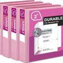 Zzrywuty Durable 3 Ring Binder, 2 Inch, Economy 4 Pack, Each Holds 400 Pages, D-Ring Presentation View Binders for Office, School, Home (Pink)
