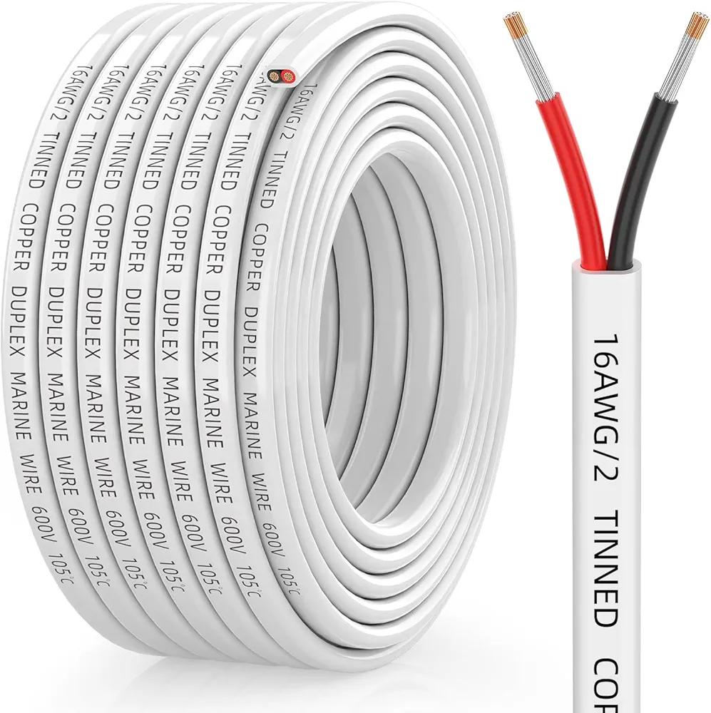 CONEPY 16 Gauge Marine Wire, 16/2 Duplex Marine Grade Cable, IP68 Waterproof/Oxygen-Free Tinned Copper Stranded PVC 16 AWG Wire for Boat, Automotive, RV, Solar, LED Strips (30FT)