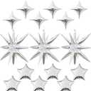 Silver Star Balloons, 22in Large Star Balloons Foil 10in 4-Pointed & Silver Pentagram Balloon for Graduation New Year Wedding Baby Shower Birthday Party Decorations