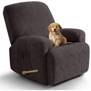 VANSOFY Recliner Chair Covers, 4-Pieces Stretch Recliner Cover Jacquard Soft Reclining Chair Slipcover Furniture Protector with Elastic Bottom for Lazy Boy Recliner(Chocolate) (1 Seat)