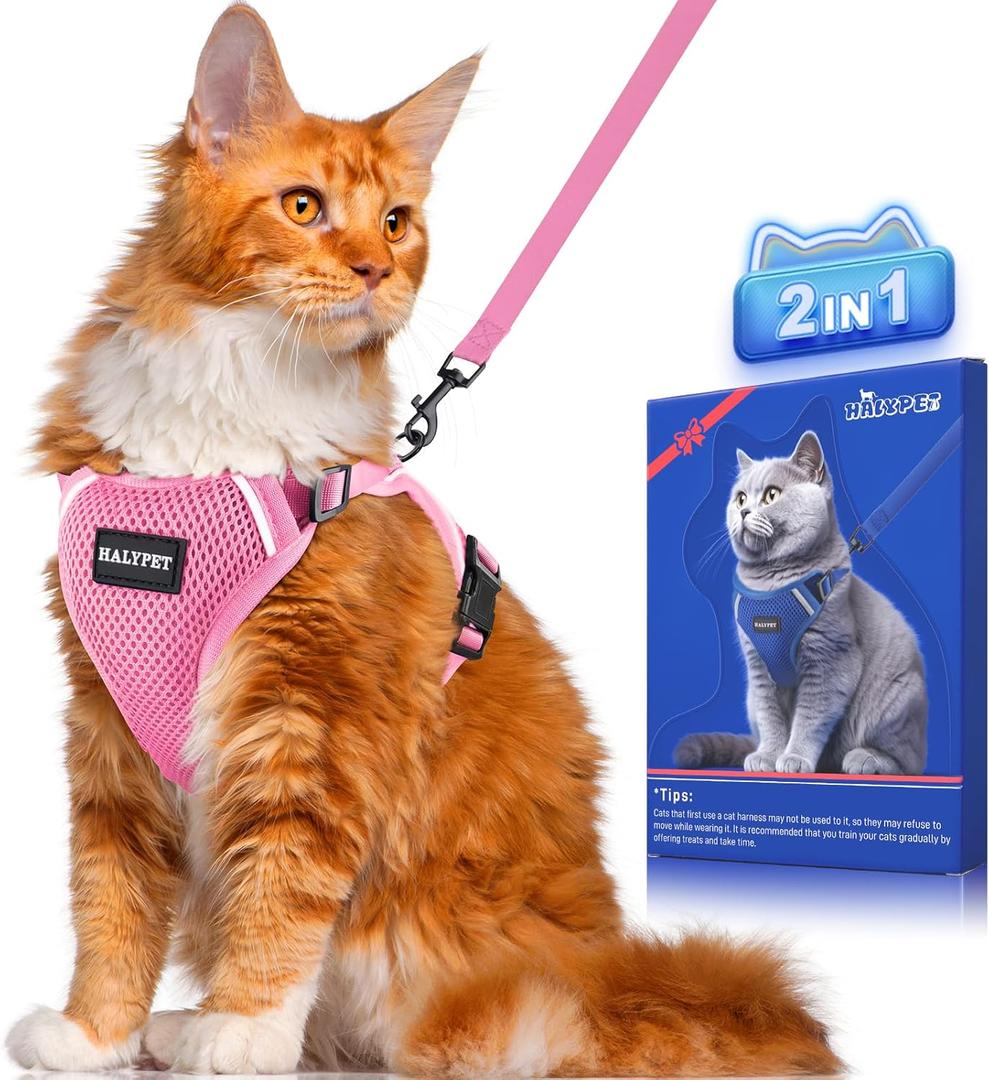 Halypet Cat Harness and Leash Set [ MAX Safety Third Generation ] Escape Proof Soft Adjustable Cat Leash Breathable Comfortable Vest Easy to Wear Kitten Harness for Outdoor Walking (Medium (13-18lb), H200 Pro Pink)