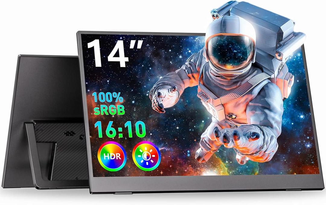 WUAWE Small Portable Monitor Kickstand 14 inch FHD 1200P Ultra Slim for Laptop Monitor Second Screen Dual Speakersfor Laptop, PC, Phone, Xbox, PS4/PS5, Switch