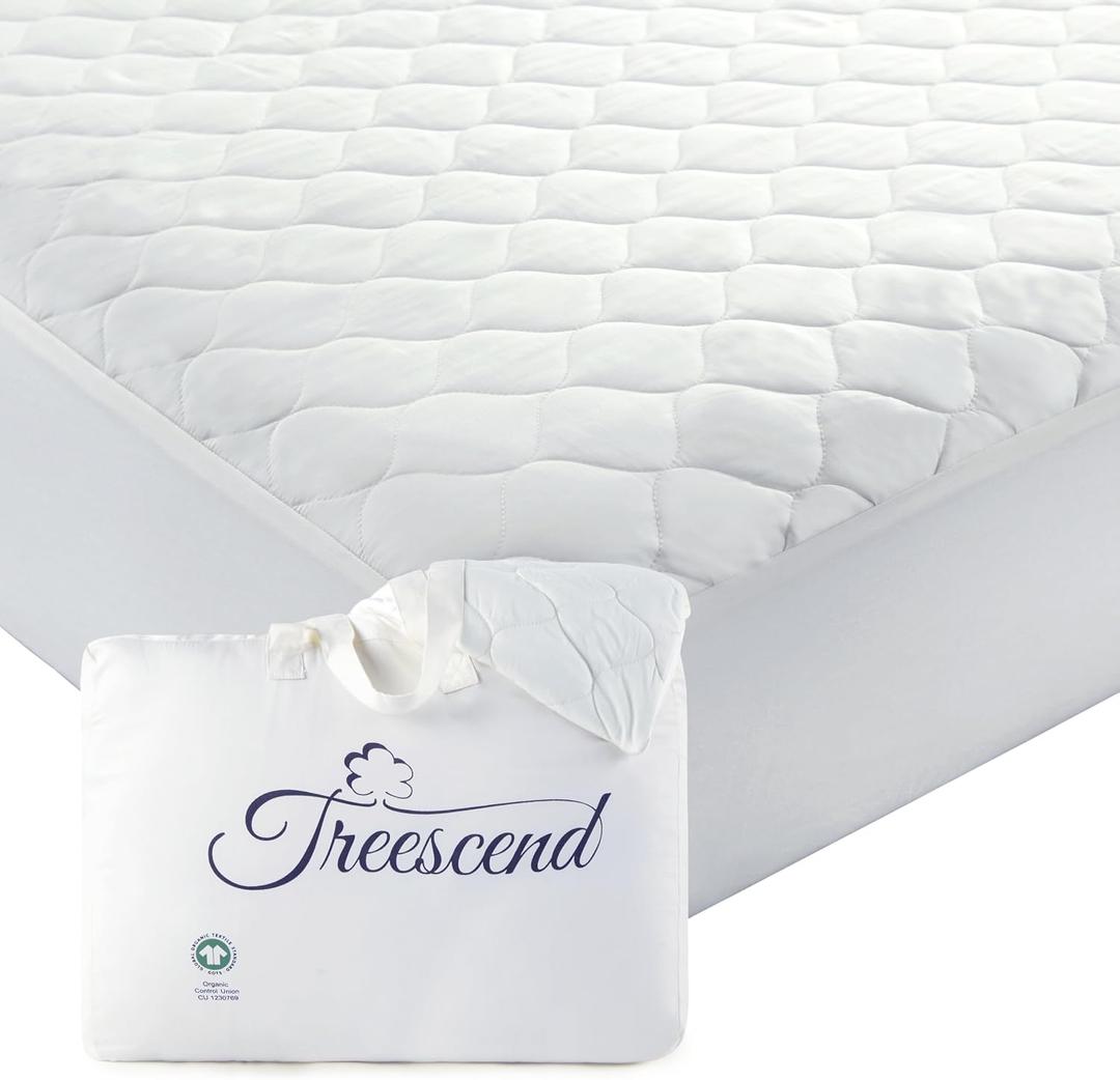 100% Cotton Organic Mattress Protector | Breathable & Noiseless Quilted GOTS Organic Mattress Pad with Premium 300GSM Durability | Machine Washable Bed Protector with Deep Pocket (White, King)
