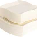 64 PCS Ivory Plastic Plates,Ivory Square Disposable Plates Heavy Duty,Include 32 Dinner and 32 Dessert Plates for Wedding&Thanksgiving