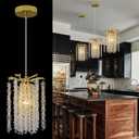 Contemporary Crystal Tree Branch Chandelier Modern Gold Raindrop Pendant Light Fixture 7.9" Luxury Round Chandeliers for Dining Room Kitchen Bedroom Living Room, 3 Pack