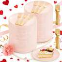 Festiva 400Pcs Pink Gold Dessert Plates 6.3" with Forks 5"- 200PCS Small Disposable Dessert/Cake/Appetizer Plates and 200PCS Forks - Serve 200 Guests for Birthday & Spring Party& Wedding &Mother's Day