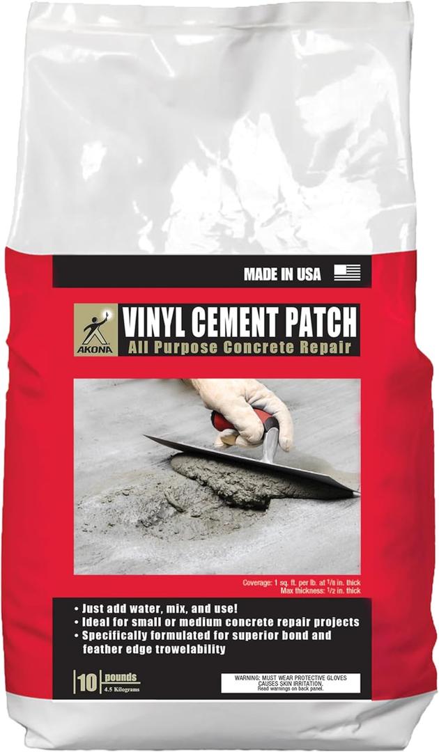 Akona Vinyl Cement Patch - Repair and Patch Concrete Surfaces, Fast-Drying, Ready-to-Use (10 Pound, 1)