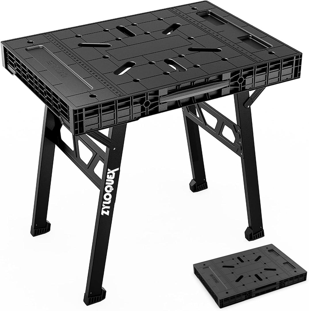 Foldable Work Bench,Easy Step Protable Work Table,34" W x 25" D x 31" H Lightweight Workbench wih 1650LBS,Work Benches for Garage,Work Bench Suitable for Garage,Workshop and Home (Black) 