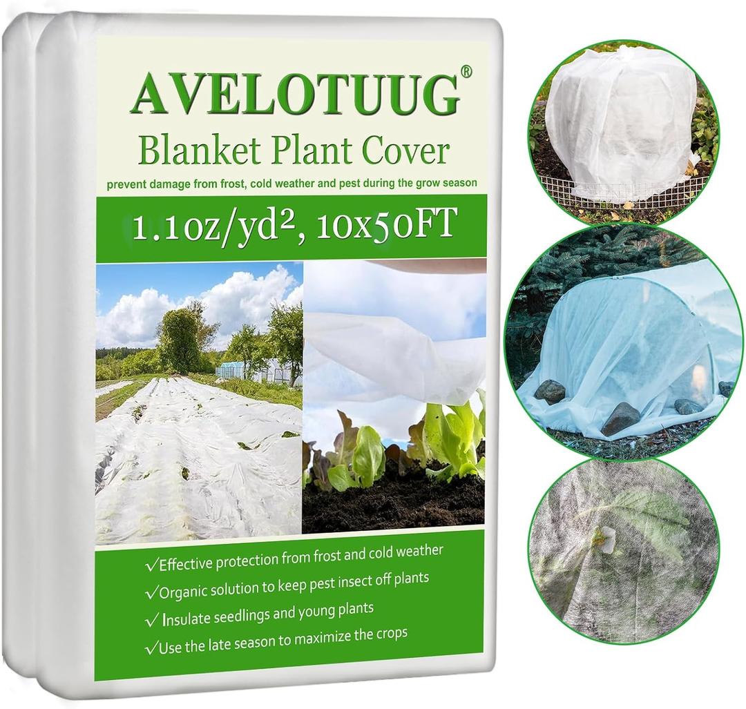 Plant Covers Freeze Protection, 10ft50ft Frost Blankets for Outdoor Plants, 1.1oz/yd Garden Fabric Plant Floating Row Cover, Winter Frost Cloth Plant Freeze Protection for Cold Weather