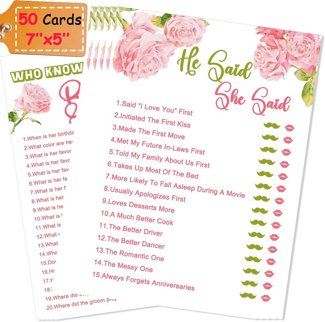 Bridal Shower Games He Said She Said Bridal Shower Games 50 Guests