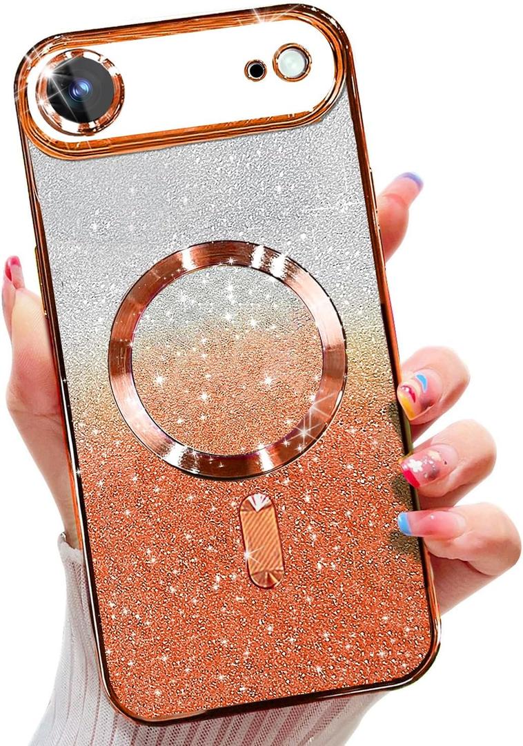 Misscase for iPhone 17 Air Case Compatible with MagSafe,Built-in Camera Lens Protector Full Protection Soft TPU Anti-Fingerprint Anti-Fingerprint Magnetic Glitter Slim Case Cover 6.6 inch, Orange