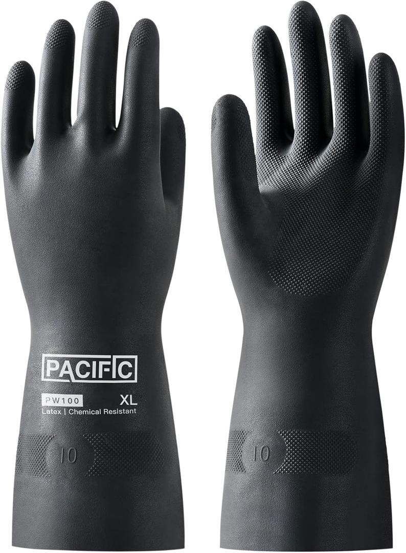 PACIFIC PPE Chemical Resistant Gloves, Heavy Duty Industrial Rubber Gloves, Resist Acid, Alkali and Oil, 12.6", X- Large