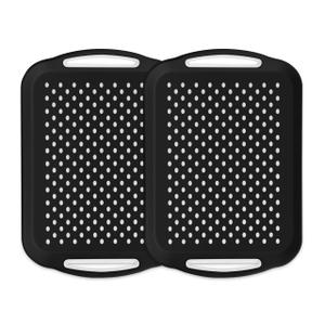 YACEYACE Serving Trays, 2 Pack of Grey Serving Trays, Non Slip-Food Trays with Handles, Trays for Serving Food, Party, Drink, Dining, Cake