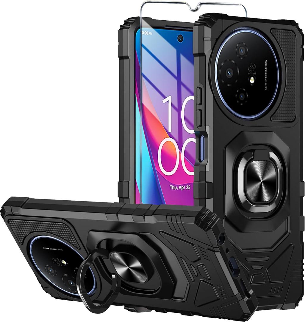 for TCL 60 XE NXTPAPER 5G/TCL 50 XL 5G Phone Case with Tempered Glass Screen Protector,Military GradeShockproof Protective Cover,with Ring Kickstand (Black)