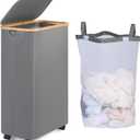 75L Slim Laundry Hamper with Wheels,Clothes Hamper for Laundry,Laundry Basket with Lid & Inner Bag,for Laundry Room, Bedroom, Dormitory Organization, Grey