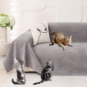 Loiion Cat Scratch Furniture Protector - Anti-Slip, Waterproof Sofa Cover to Keep Cats Off, Pet-Friendly Couch Protectors for 3 Cushion Couch, Gray Anti-Scratch Couch Cover for Pets and Kids 134"X71" (Grey)