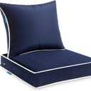 MIULEE Outdoor Seat Cushion Set Navy Blue 24 x 24 x 4 Inch Waterproof & Fade Resistant Deep Seat and Back Patio Furniture Cushions with Handle and Adjustable Straps Cushions for Chair Couch