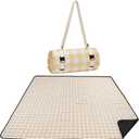 WILLOW WEAVE Picnic Blanket, 80''x80'' Waterproof Outdoor Blankets, Picnic Mat Washable for Beach, Picnic Blankets for Camping on Grass with Shoulder Strap - Yellow & White
