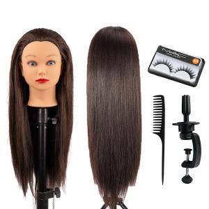Mannequin Head Human Hair 80% Human Hair Mannequin Head Hair Styling Cosmetology Manikin Head Doll Head for Hairdresser with Clamp Holder