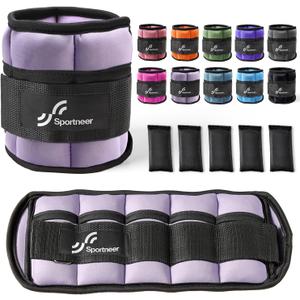 Sportneer Adjustable Ankle Weights Set - 1 Pair (2-10 lbs) Removable Sandbags for Women & Men, Comfortable Neoprene Leg Weights for Walking, Running, Pilates, Yoga, Home Workout & Physical Therapy (Lavender)