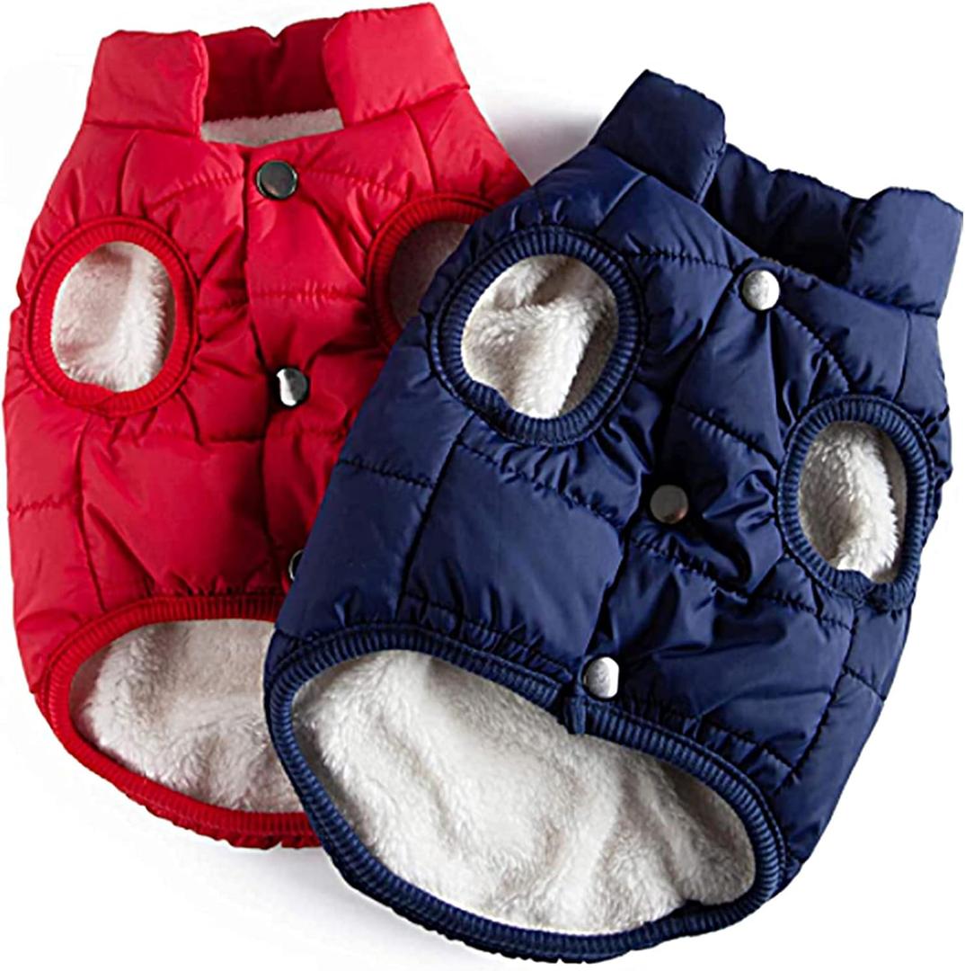 Syhood 2 Pieces Dog Jacket 2 Layers Fleece Lined Dog Jacket Warm Soft Windproof Small Pet Coat for Winter Cold Weather(L,Navy,Red)