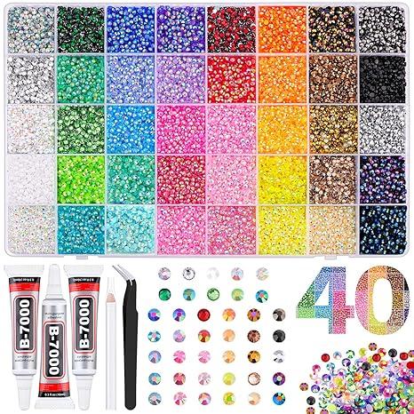 50000Pcs 40 Colors Jelly Rhinestones for Bedazzling, 3mm Multicolor Resin Flatback Gems for Diamond Art, Bedazzler Kit with 3Pcs 10ml B7000 Jewelry Glue for Bedazzle Thing Crafting Book Nail Art