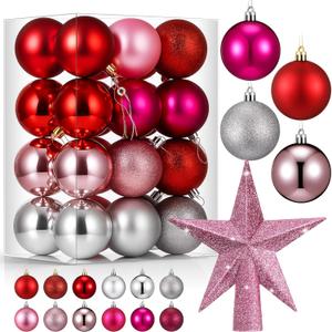 25 Pcs Mini Valentine's Balls Ornaments Set Valentine's Day Ball Topper Star Tree Hanging Ornaments for Party Decoration(Fresh Colors) (2.36 Inch)