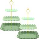 Lallisa 2 Pack Scalloped Cupcake Stand Dessert Plates Plastic Square Tiered Serving Stand Display Tower for Wedding, Birthday Party, Tea Party and Baby Shower(Green Gradient)