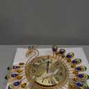 FLEBLE Large Wall Clocks for Living Room Decor Gold Decoration Wall Clock Silent Battery Operated Non Ticking for Bedroom Kitchen 14 Inch Retro Peacock Crystal Wall Watch Quartz for Home Office Indoor