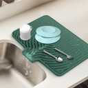 Dish Drying Mat for Kitchen Counter, with Built-in Drain Lip, Food-Grade Silicone, Easy Clean Pad for Countertop Protection, Multi-Functional Use (18x11.8, Dark Green)