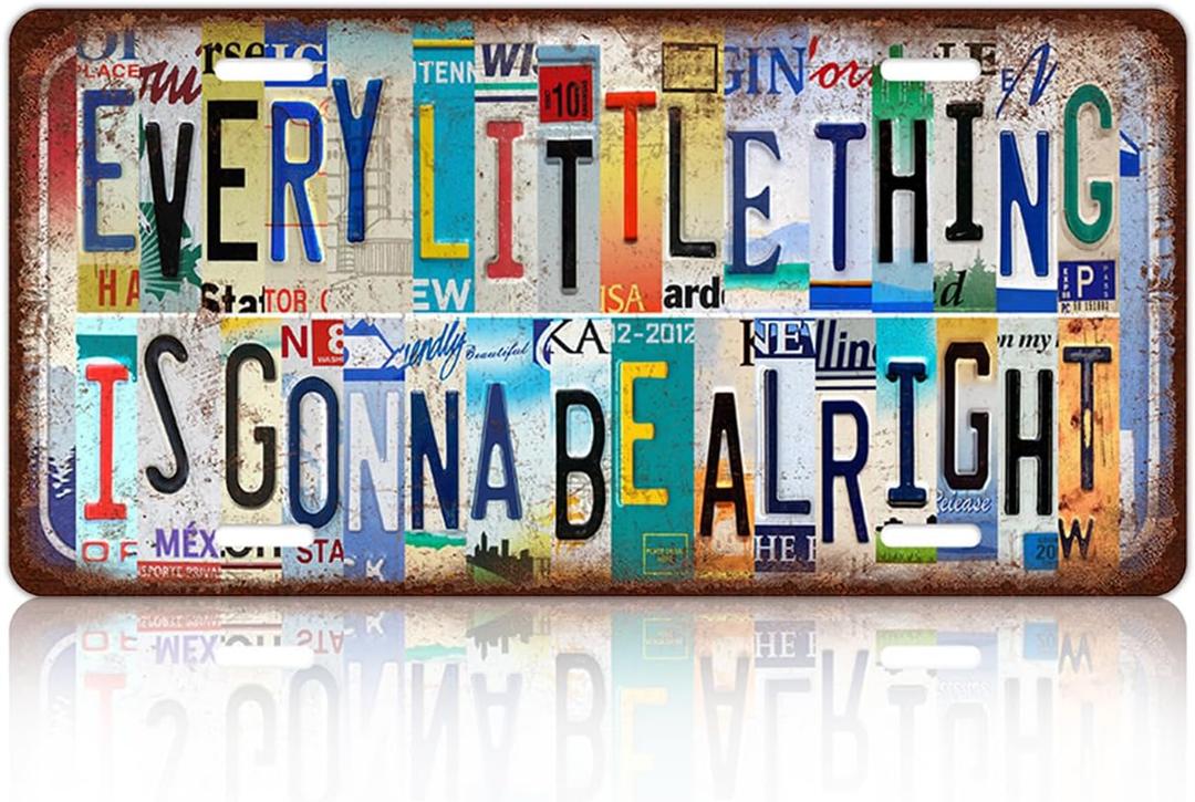 Vintage License Plate Inspirational Quotes Wall Decor Every Little Thing Is Gonna Be Alright Metal Tin Sign For Bar Home 12 x 6 Inches