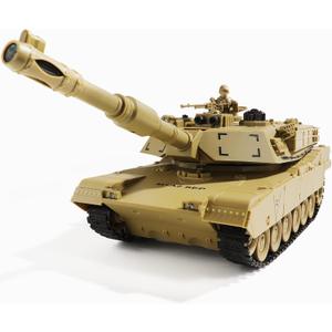 Remote Control Tank, RC US M1A2 Abrams Army Tank Toy, 2.4Ghz 9-Channel RC Military Vehicles with Rotating Turret and Sound, Best Military Toys for Boys Kids (Khaki)