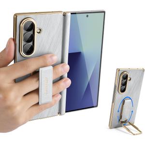 OATSBASF for Samsung Galaxy Z Fold 7 Phone Case, with 360 Rotatable Kickstand & Magnetic Wristband, Secure Grip, Shockproof Protective Back Cover (Silver - Single Back Cover)