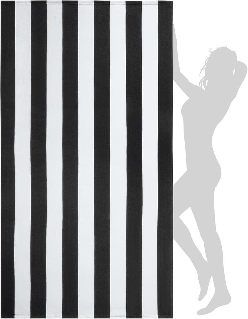 WILFA Extra Large Beach Towel - Oversized Mircofiber Beach Towel 40'' x 70'', XL Striped Lightweight Pool Towel, Big Cabana Swim Travel Towel for Adults Mens Women,Black