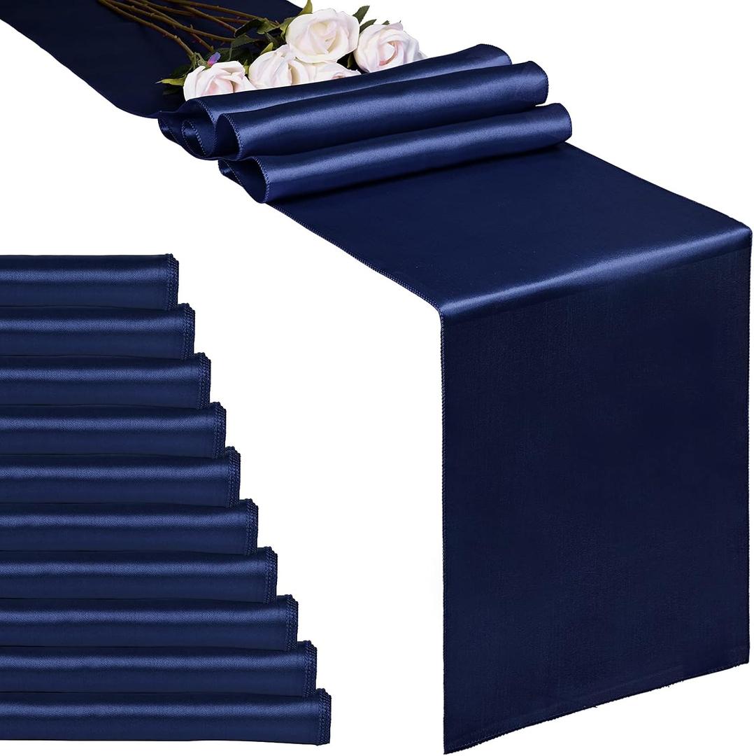 10-Pack Navy Blue 12 x 108 inches Long Premium Satin Table Runner for Wedding, Decorations for Birthday Parties, Banquets, Graduations, Engagements, Table Runners fit Rectange and Round Table