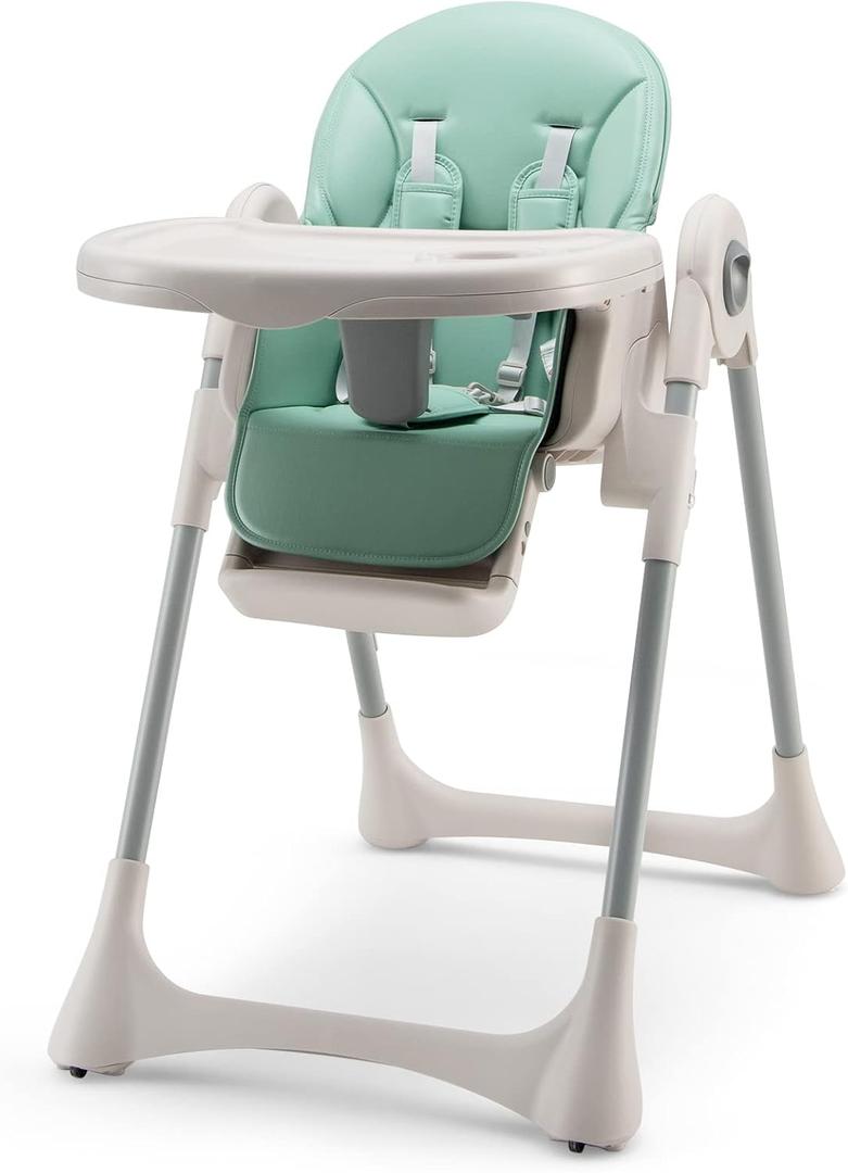 GYMAX Baby Highchair, Adjustable Toddler High Chair with Removable Tray & 5-Point Harness, Foldable Infant Dining Feeding Chairs for 7-36 Months (Green)