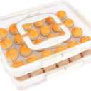 Deviled Egg Containers with Lid, 2 Pack Thick Clear Plastic Deviled Carrier with Handle Storage 48 Eggs, Stackable Egg Holder Portable Tray Platter for Fridge, Travel, Party-White