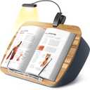 Beanbag Pillow Stand With 6500K Reading Light, Hands Free Holder, Comfortable Lap Stand for Reading in Bed, Desk, or Sofa, Wooden Rest for Book Lovers, AAA Battery Required