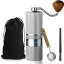 Manual Coffee Grinder with Stainless Steel Burr, Hand Coffee Grinder External Adjustable Grind Setting for Espresso, French Press (Silver)