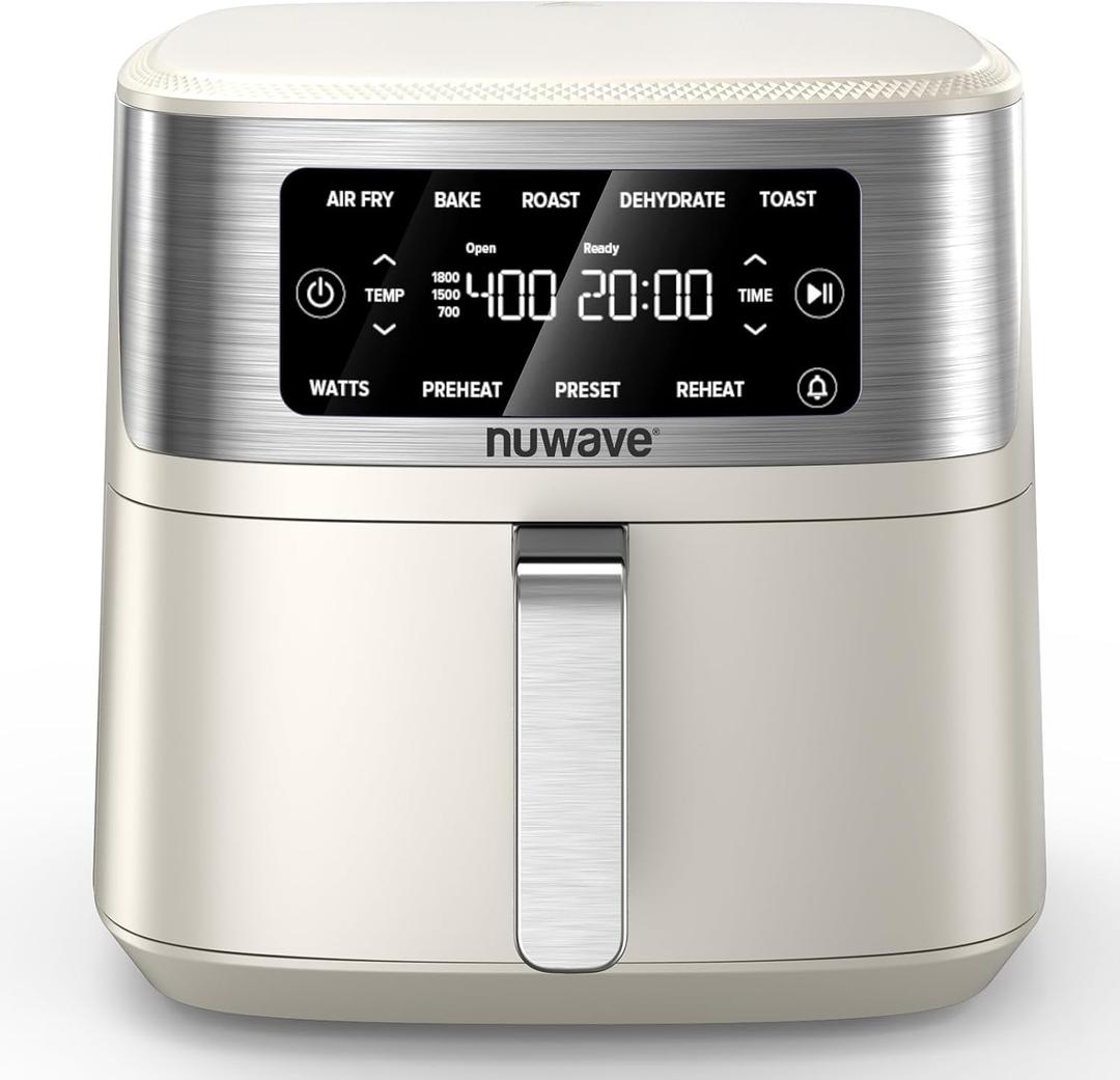 Nuwave Brio Plus 6-in-1 Air Fryer, 7-Qt Large Capacity, 50F400F Precise Temp Control, Non-Toxic PFAS-Free Nonstick, Air Fry, Bake, Roast, Toast, Dehydrate, Reheat, 100 Presets, Dishwasher Safe