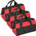 Sanwuta 3 Pack Tool Bag for Men with Waterproof Hard Bottom, Heavy Duty Tool Bag Wide Mouth Tote for Various Instrument, Electrician Carpenter Mechanic(Red,18 Inch,Classic)