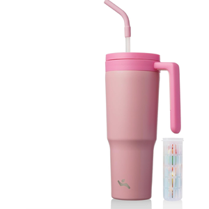 Insulated Tumbler with Handle and Straw, 40 OZ Vacuum Stainless Steel Water Bottle Travel Mug Metal Cup with Fruit Diffuser