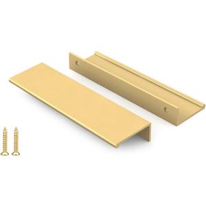 Peaha 10 Pack Kitchen Cabinet Handles 3-3/4 inch Matte Gold Pulls for Dresser Drawers Brushed Brass Door Edge Finger Pull Hardware (Hole Centers:3-3/4in(96mm))