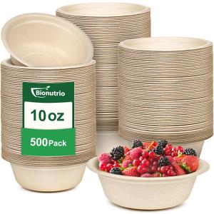 Small Paper Bowls 10 oz, 500 Pack Compostable Bulk Heavy Duty