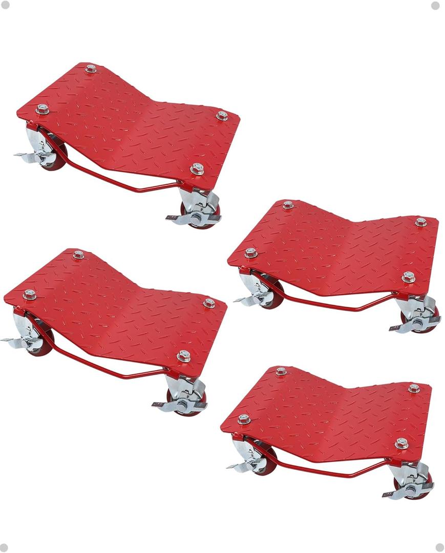 Car Dolly [Set of 4 with 6000 lbs] Capacity, Carbon Steel Heavy Duty Car Mover Wheel Dollies with Antiskid Plate & 360 Degree Rotatable Wheel, 16"*13", Red